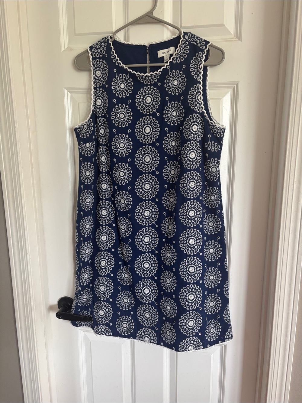 ON THE BYAS Navy Medallion Sleeveless Midi Shift Dress